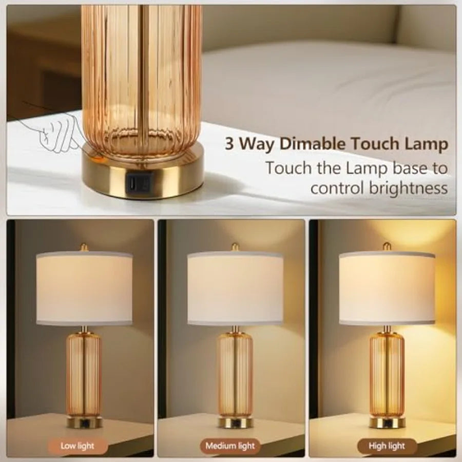 Table Lamps Set Of 2 With Touch Control 3 Way Dimmable Vertical Grained Glass