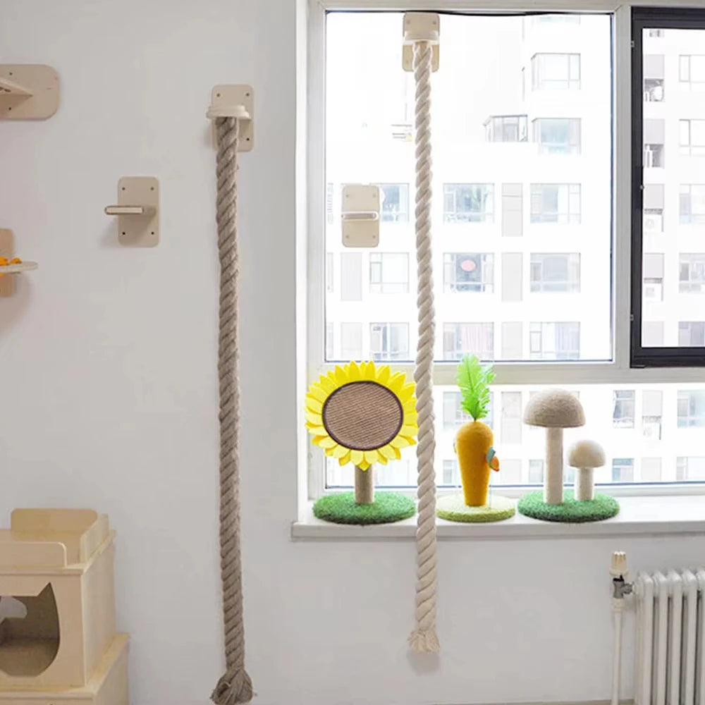 Cat Wall Mounted Climbing Shelf With Sisal Rope Scratching Post For Indoor Cats
