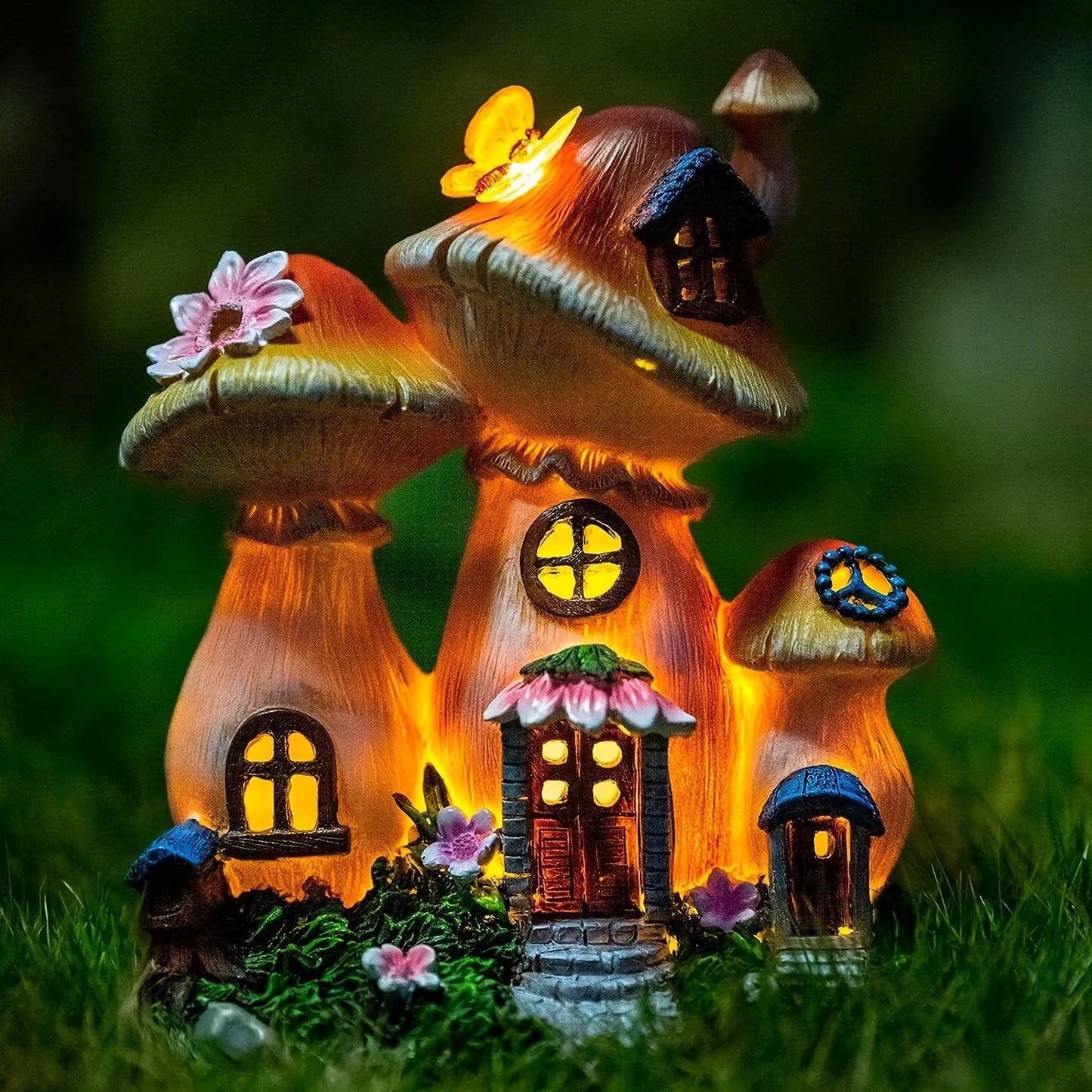 Outdoor Mushroom House Solar Garden Decorative Statue Light