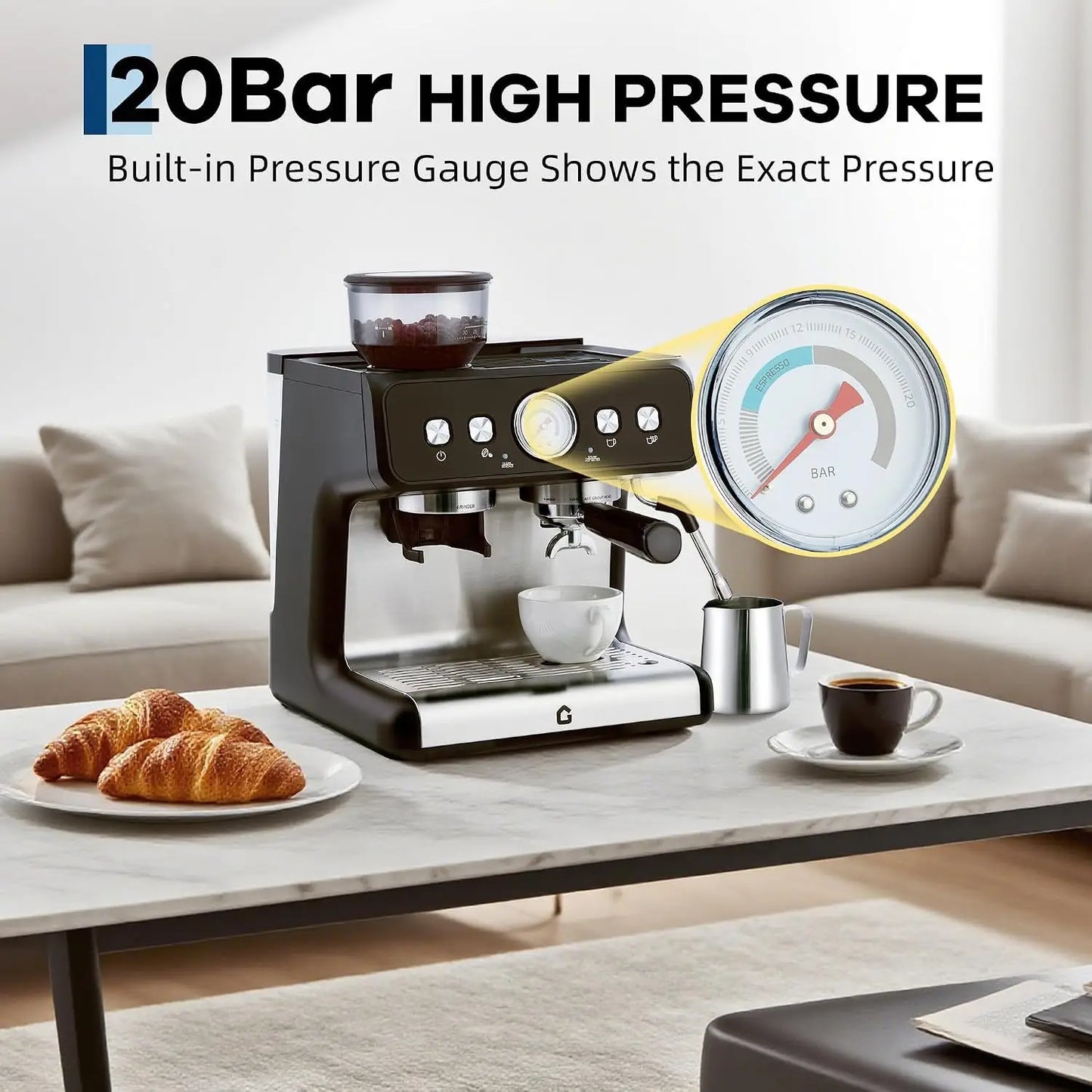 HiMISS Espresso Machine With Integrated Grinder 20 Bar