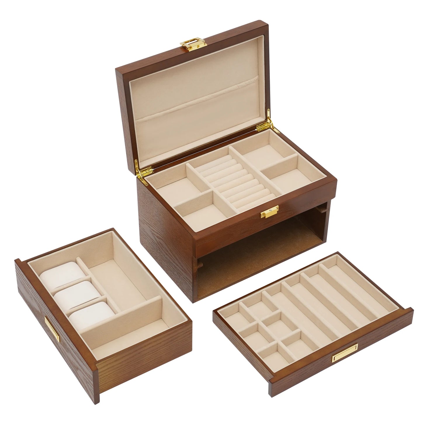 3 Tier Jewelry Box With Pull Out Drawers For Earrings