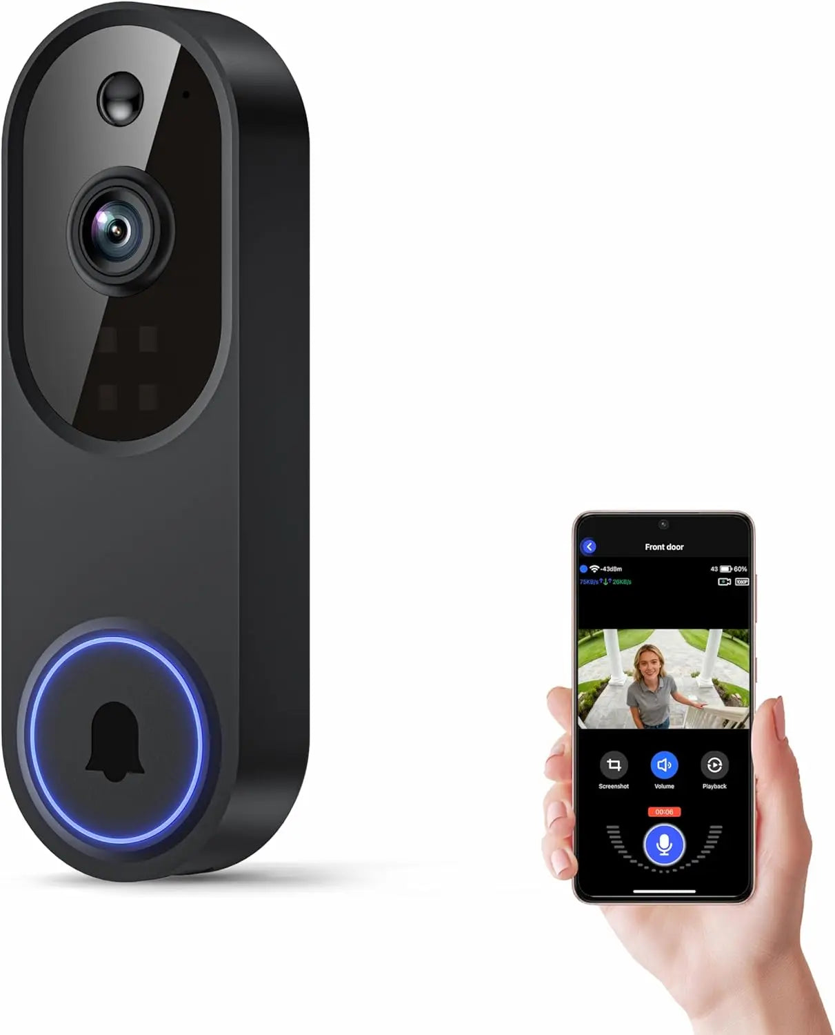 Wireless Video Doorbell With Two Way Audio And Motion Detection