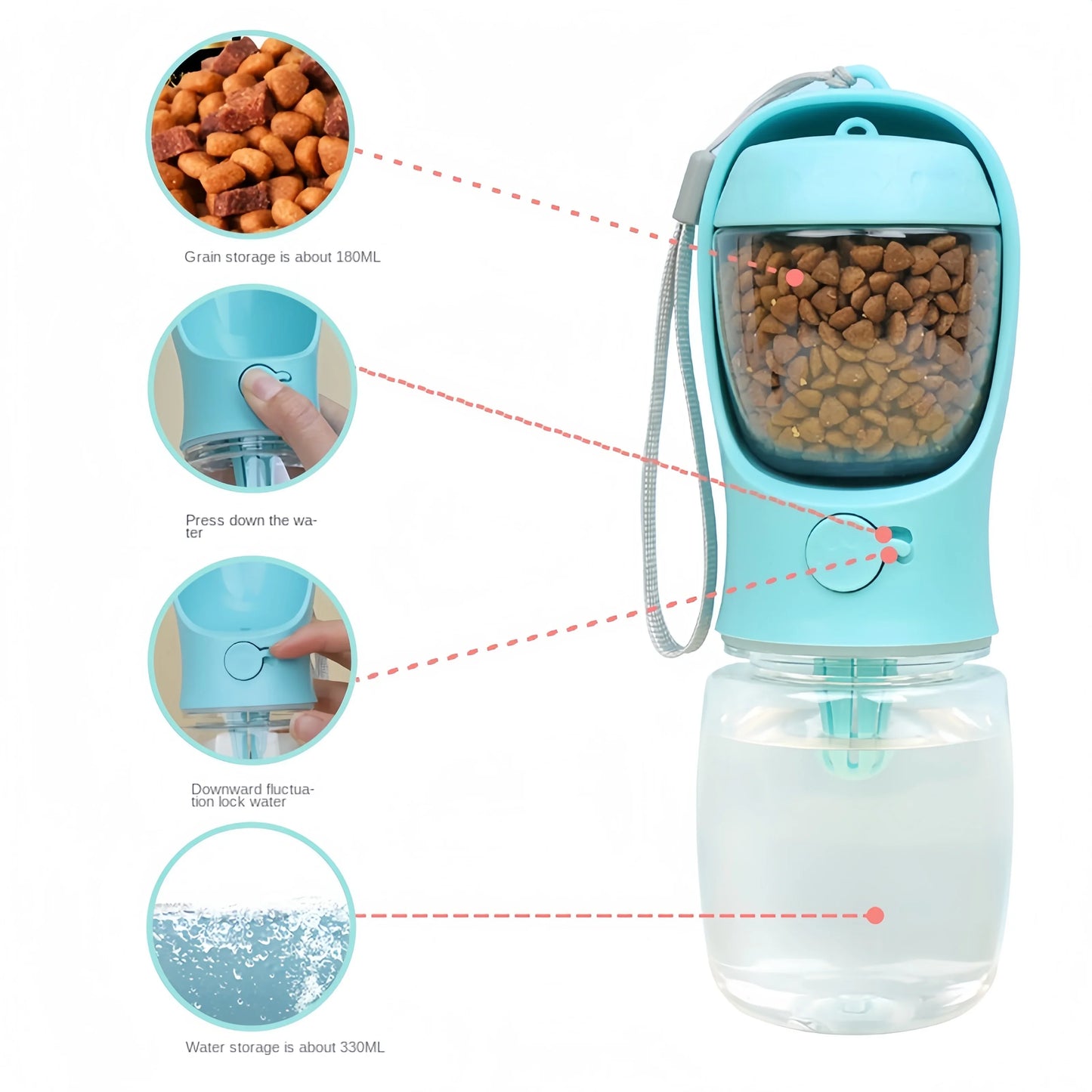 Portable Dog Cat Water Bottle With Food Container Leak Proof