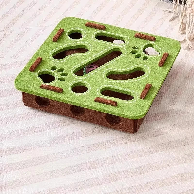 Cat Puzzle Toy Felt Box With Ball For Indoor Cats Entertainment