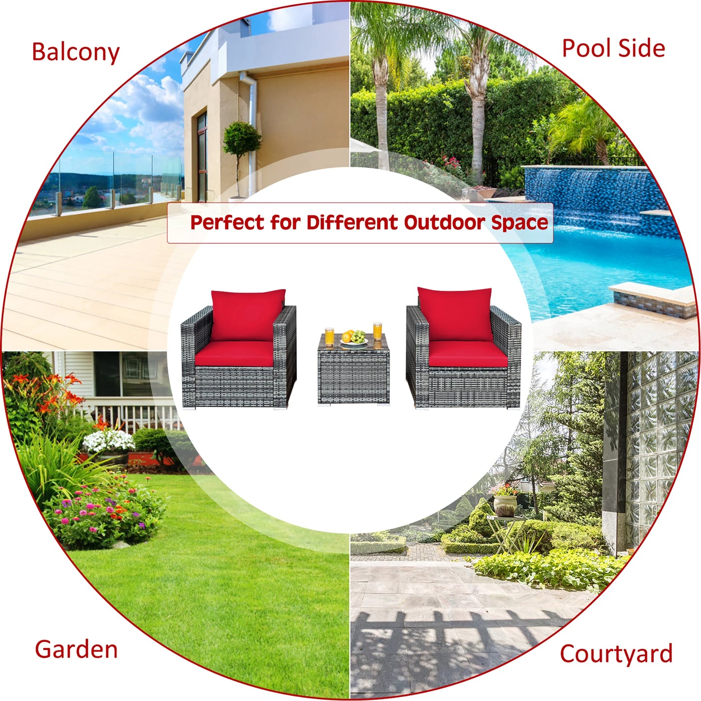 HOMASIS 3-Piece Outdoor Patio Rattan Bistro Set Cushioned Seating