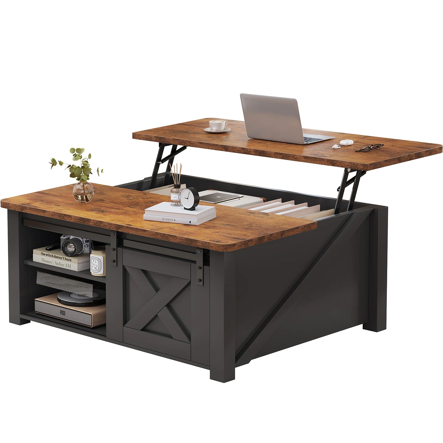 MCQ Lift Top Coffee Table Adjustable Storage Shelf Living Room