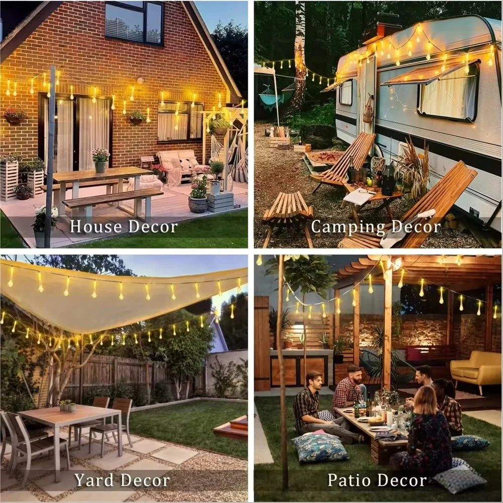 Solar Water Droplets LED String Lights For Outdoor Decor