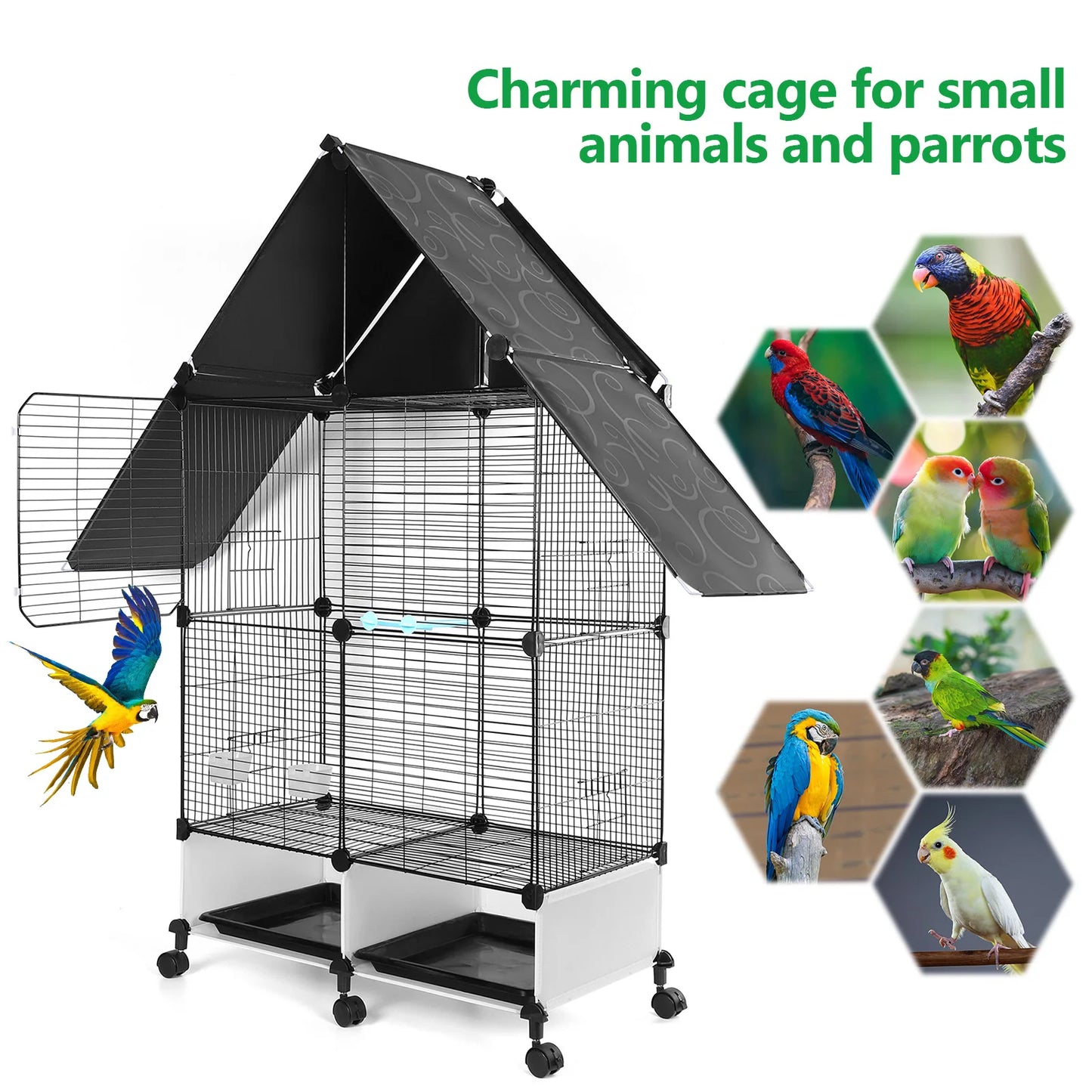 Bird Villa Two Tier Iron Cage With Rolling Stand Lock
