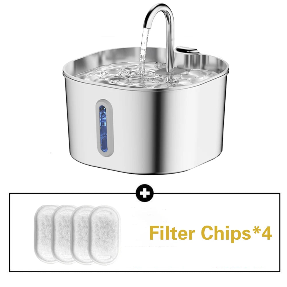 Stainless Steel Cat And Dog Water Fountain 2.2L LED Window