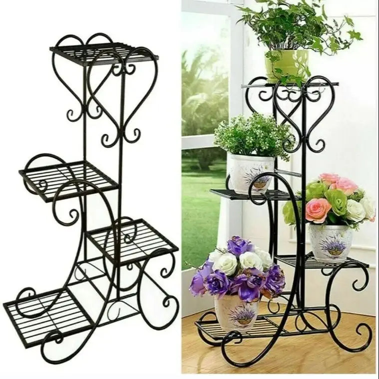 Four-Tier Metal Plant Stand for Indoor Outdoor Garden