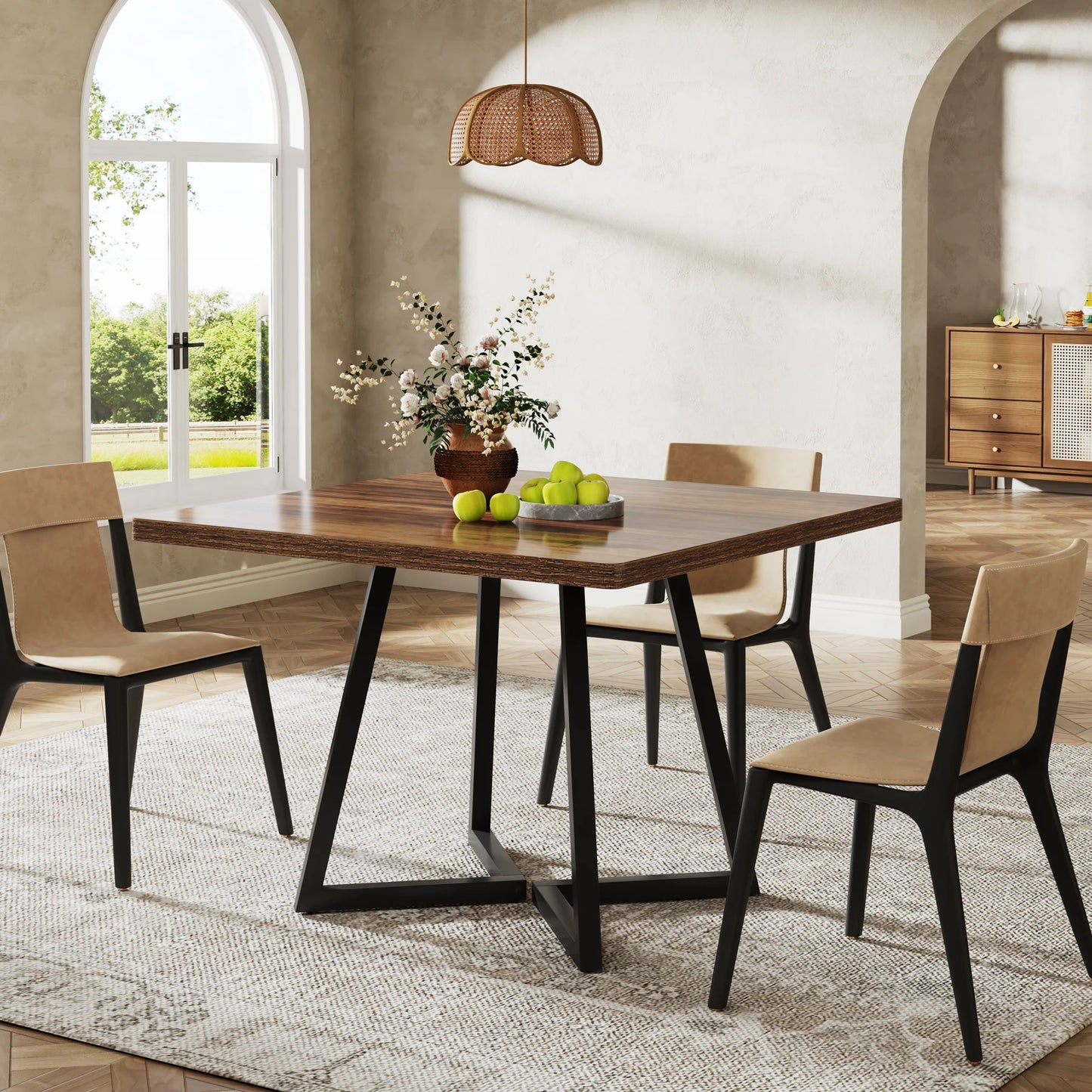 Tribesigns Square Industrial Dining Table Wood Metal Base Kitchen Furniture, No Chairs
