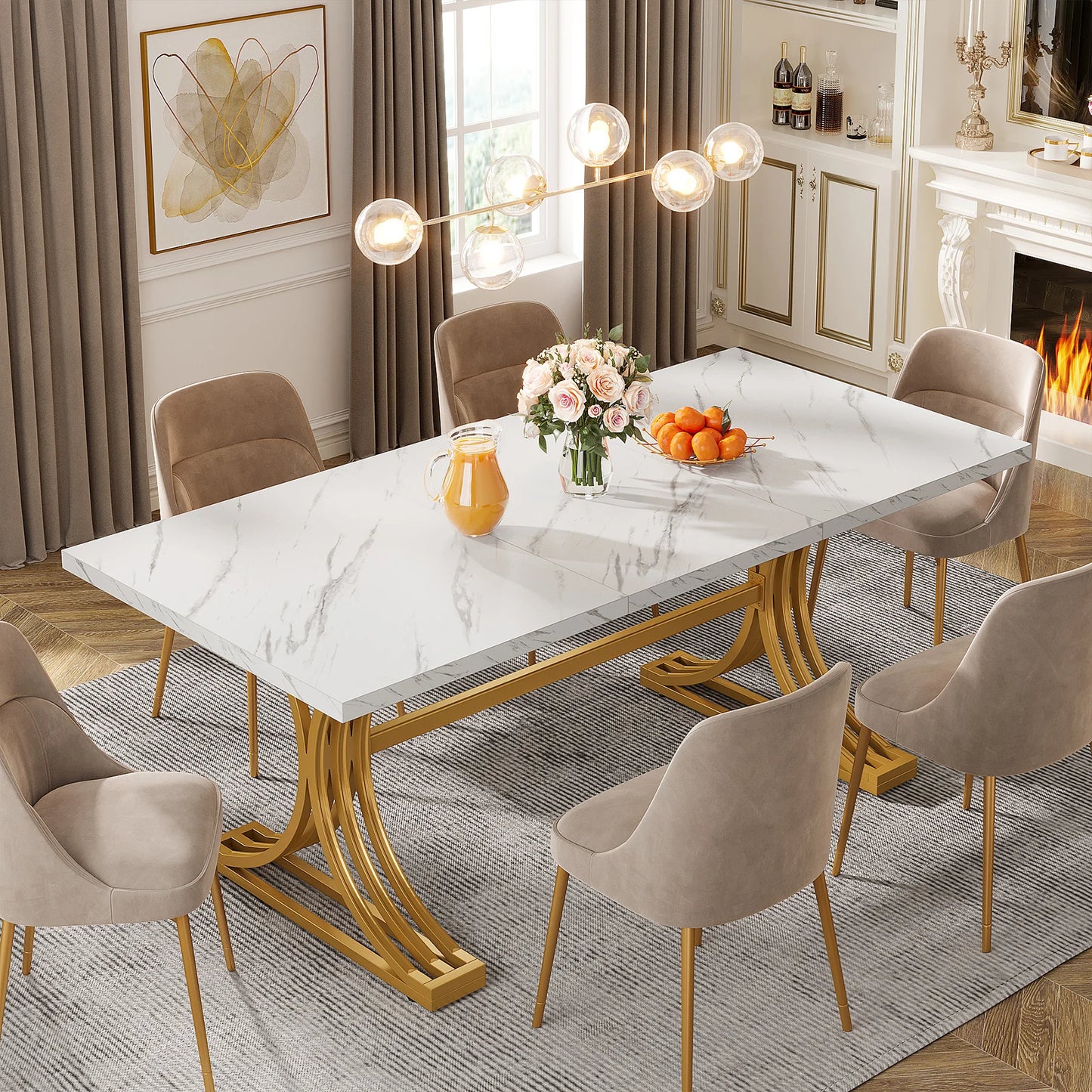Tribesigns Modern Rectangular Dining Table With Marble Finish Top, No Chairs