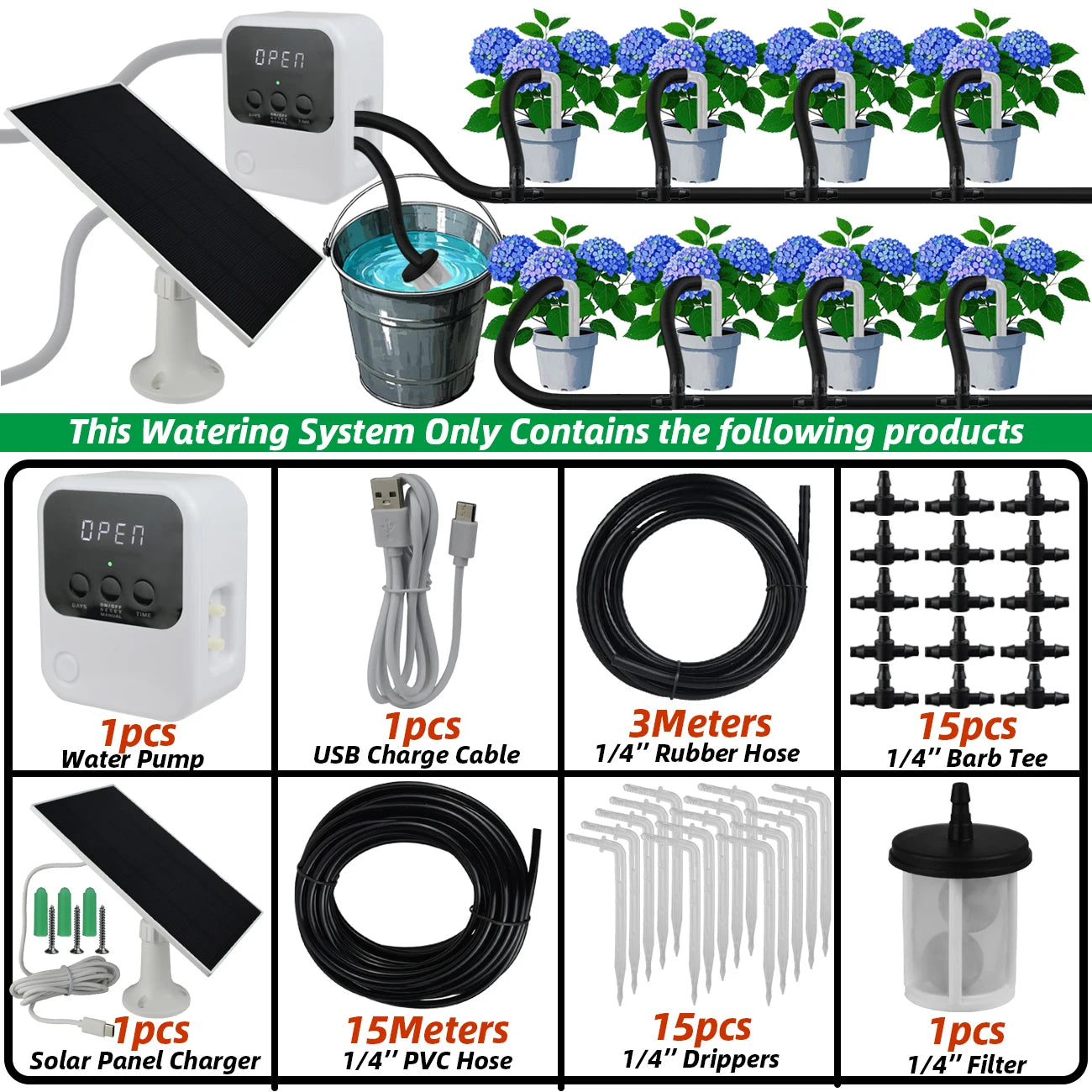 Garden Solar Timer Drip Irrigation Kit For Balcony Potted Plants