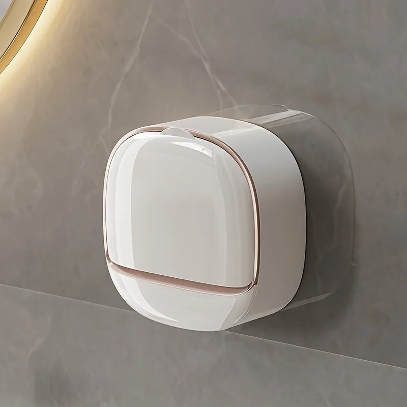 Wall Mounted Soap Box With Lid Drainage Tray Bathroom Organizer