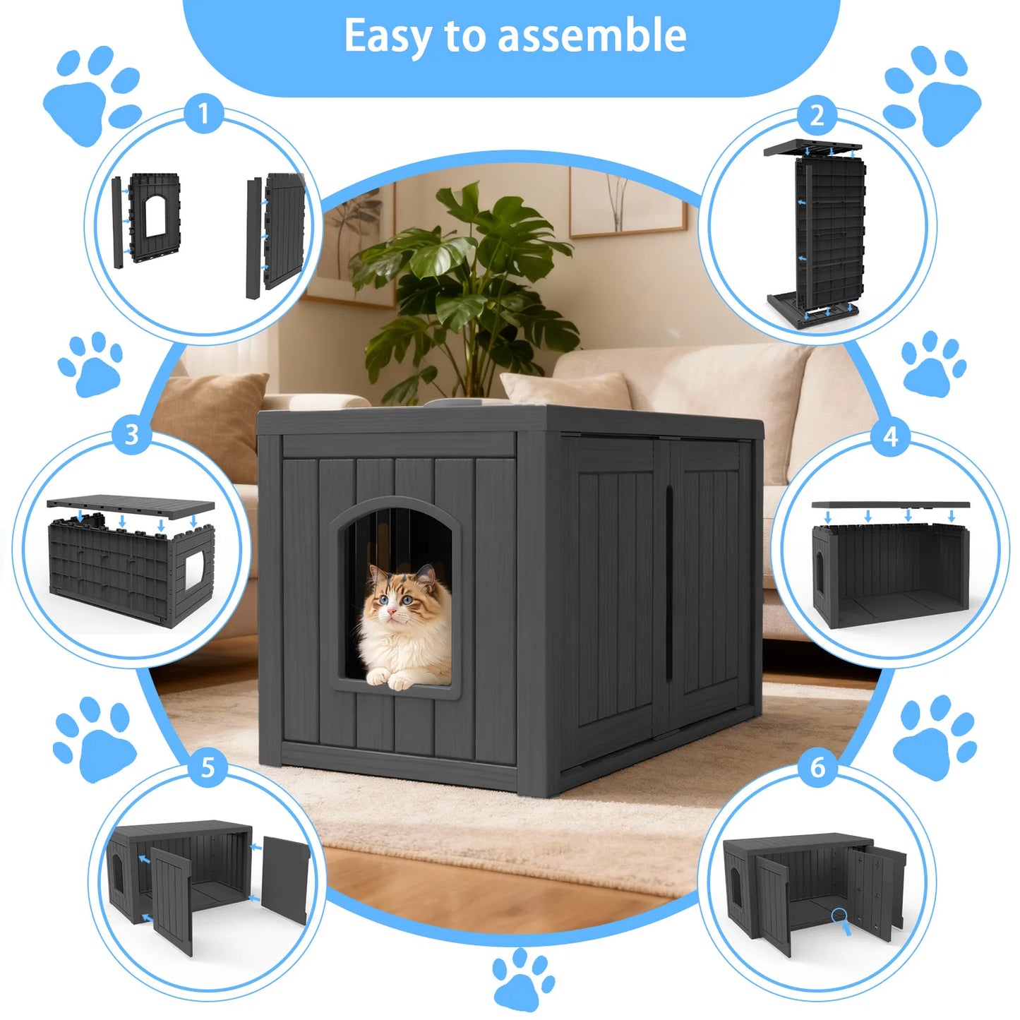 Indoor Outdoor Resin Cat House Weatherproof Double Doors Lounge Top