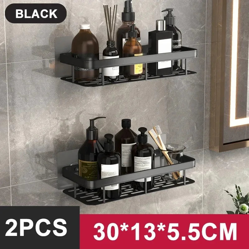 Aluminum Alloy Shower Shelf Wall Mounted No Drill