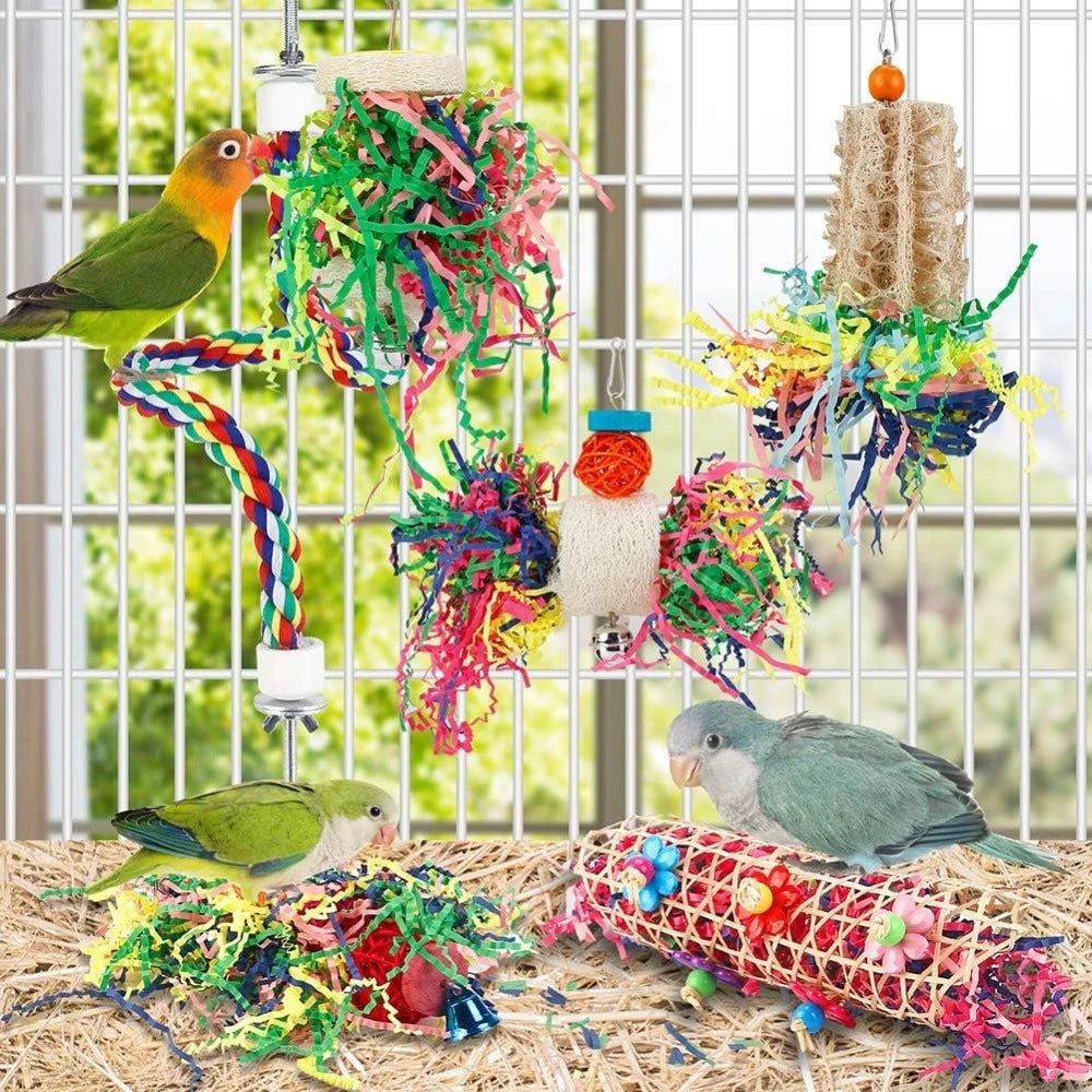 Bird Chew Toys Foraging Paper Balls Cage Hanging Six Pack