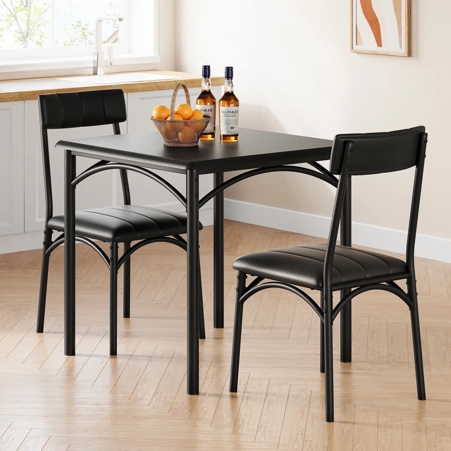 HiMISS Dining Table Set With Two Upholstered Chairs Kitchen Apartment