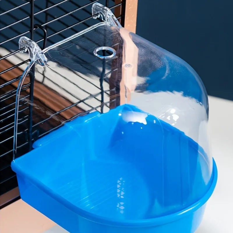 Transparent Bird Bath Tub With Splash-Proof Shower For Parrots