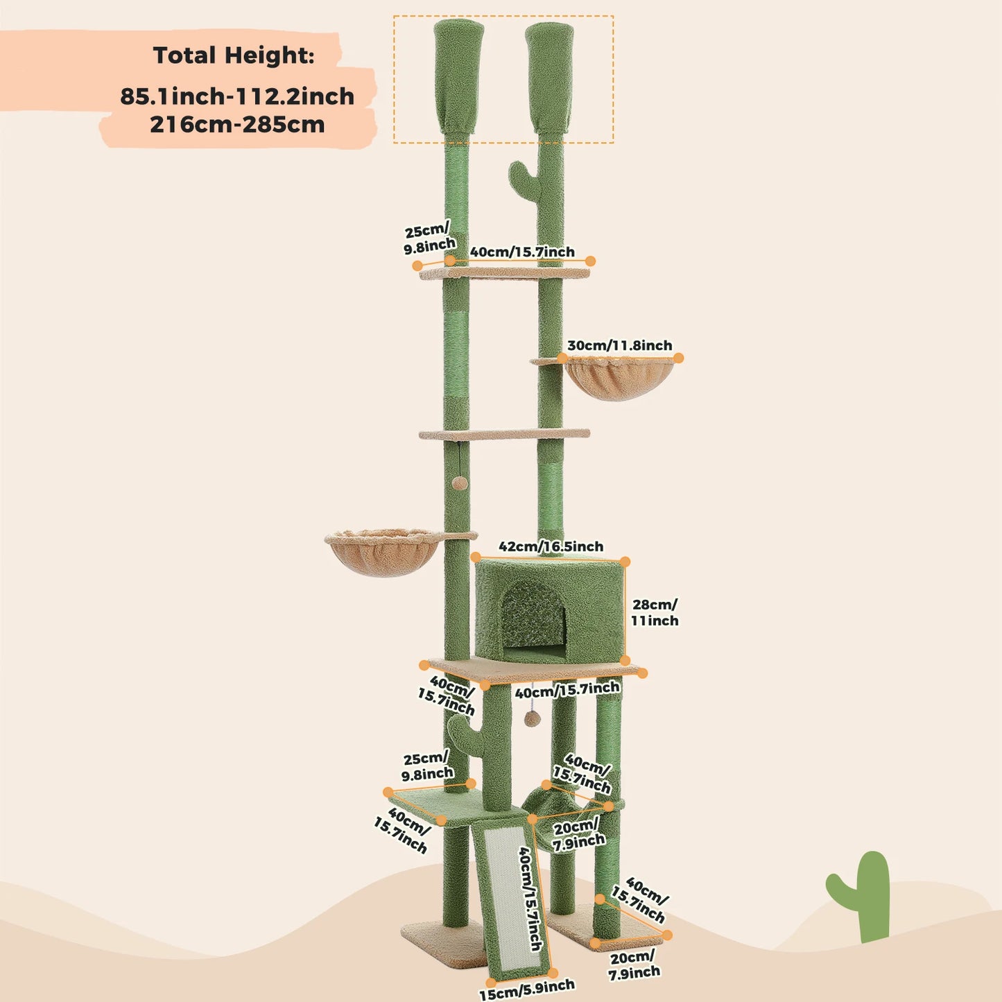 Pequlti Cactus Cat Tree Floor To Ceiling Sisal Scratching Post