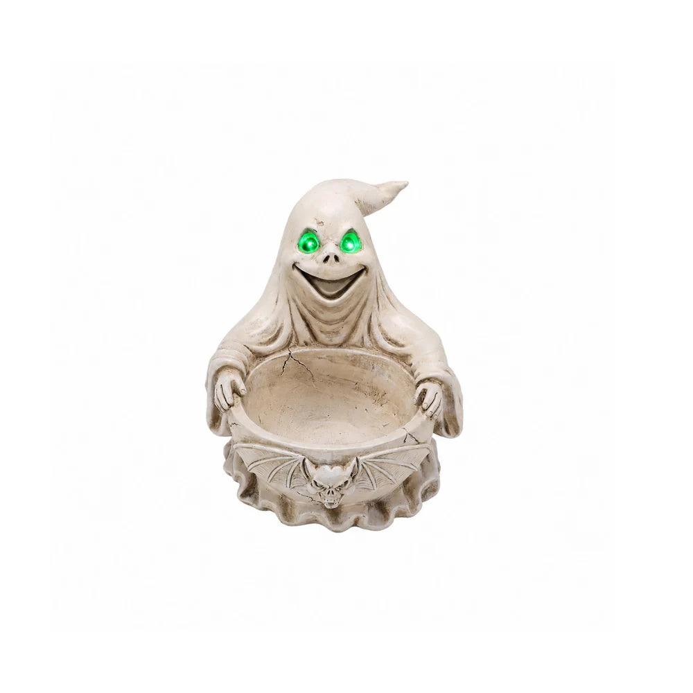 Halloween Ghost Storage Bowl Figurine, Spooky Candy Dish with LED Light for Halloween Party