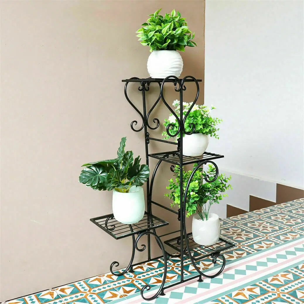 Four-Tier Metal Plant Stand for Indoor Outdoor Garden