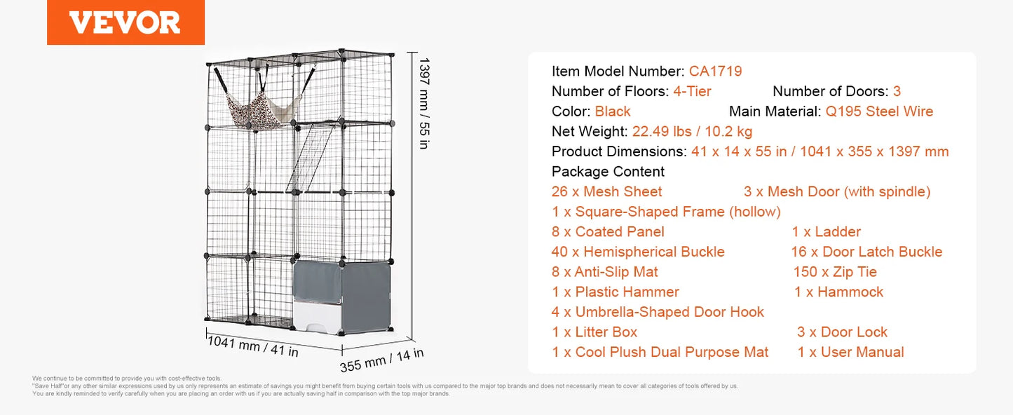 SucceBuy Large Cat Cage Detachable Metal Enclosure With Front Doors