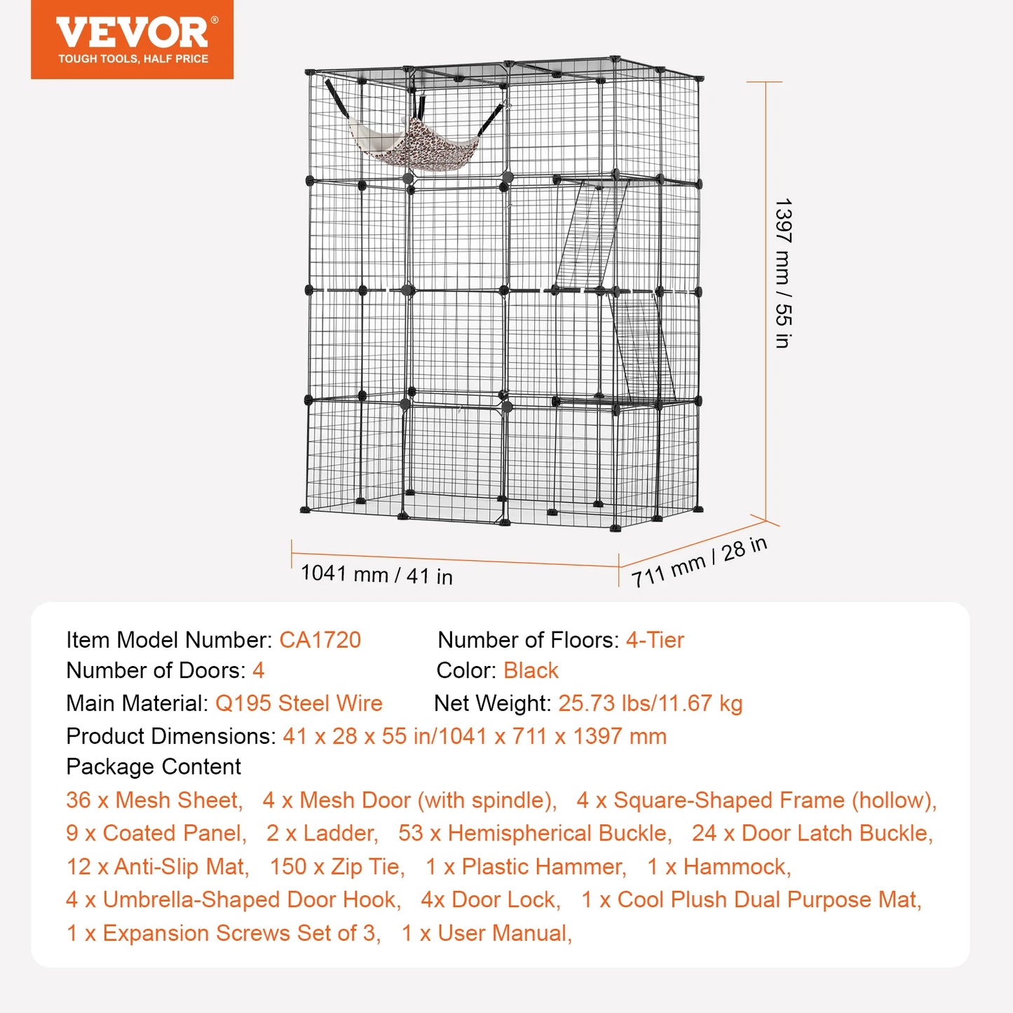 SucceBuy Large Cat Cage Detachable Metal Enclosure With Front Doors