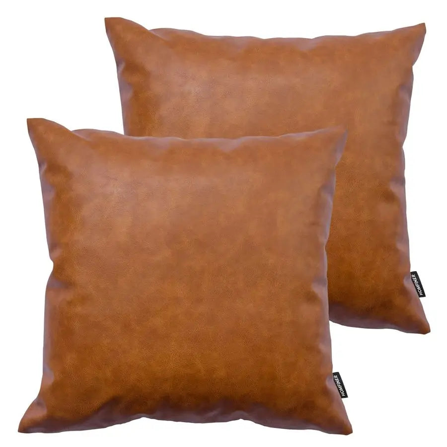Vegan Leather Throw Pillow Covers Set Of 2 Modern Cushions