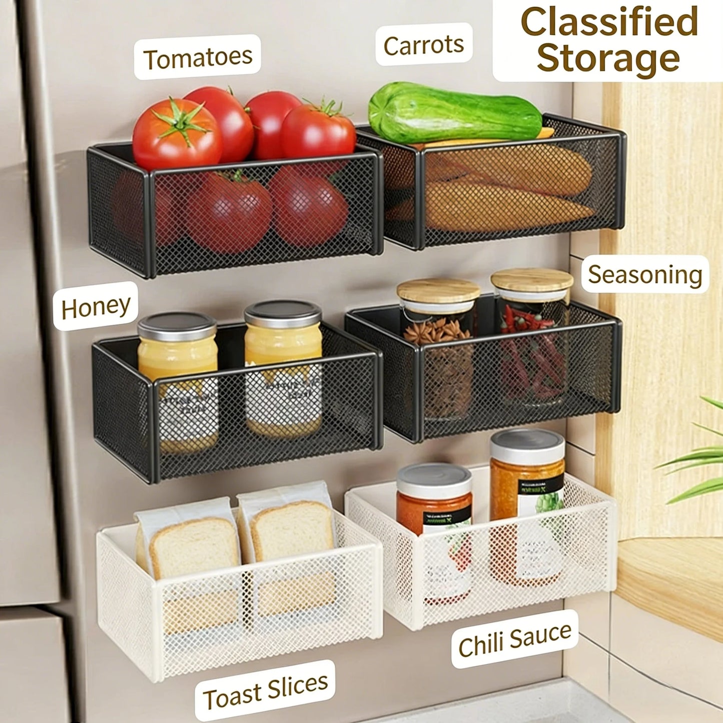 Refrigerator Magnetic Storage Rack Carbon Steel Multifunctional Basket