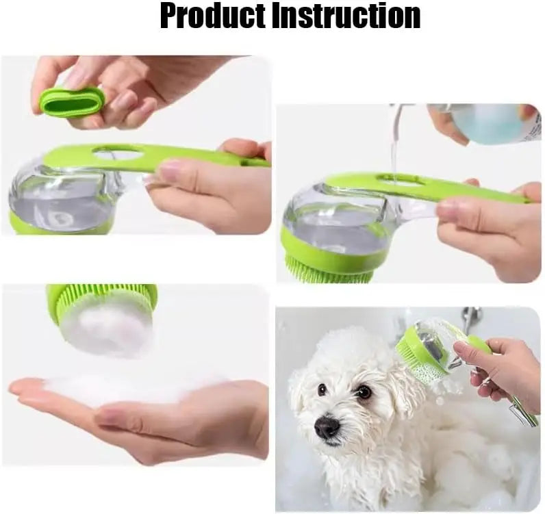 Pet Bath Brush With Shampoo Dispenser Silicone Massage Grooming Tool