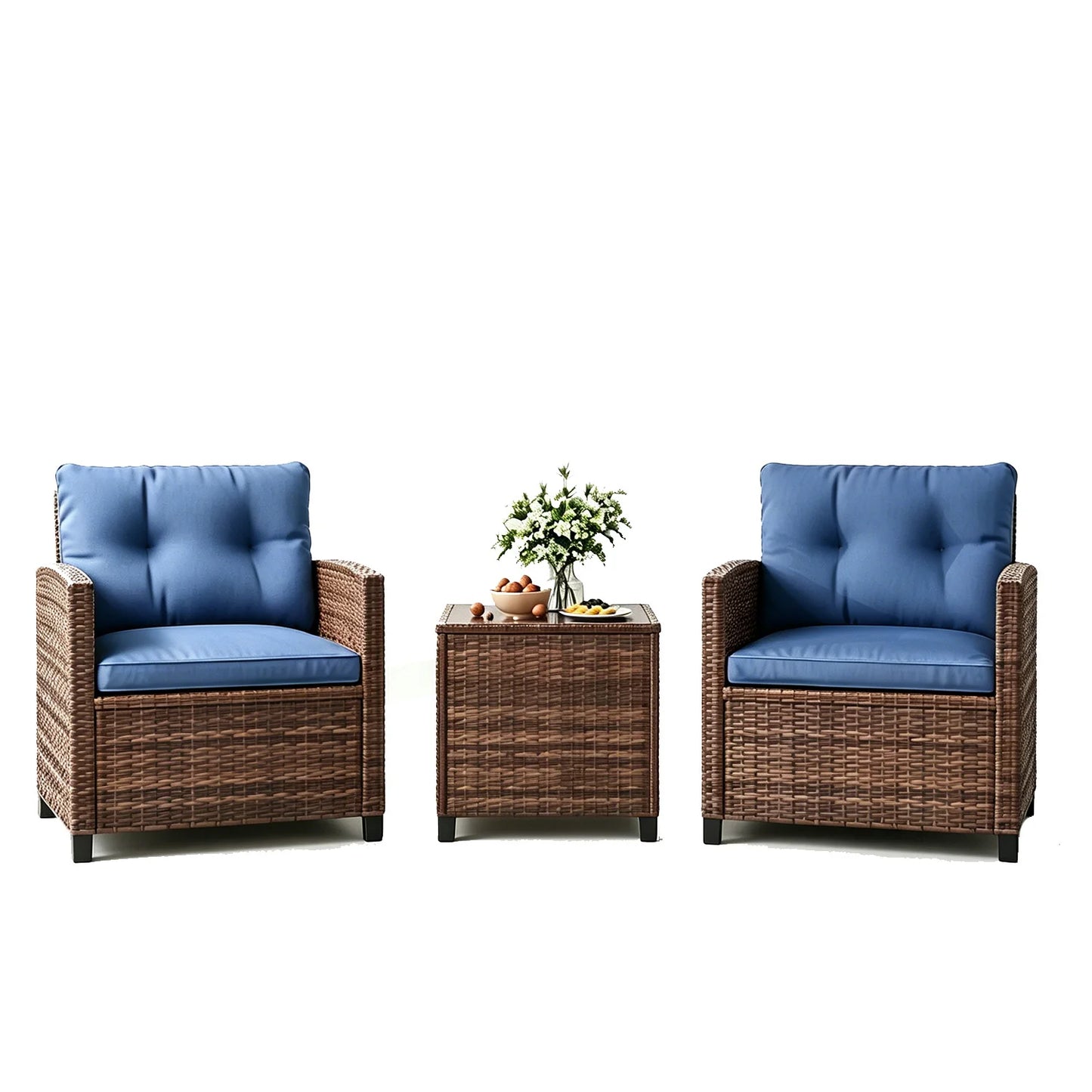 HiMISS Outdoor Bistro Set 3 Piece Wicker Patio Furniture With Coffee Table