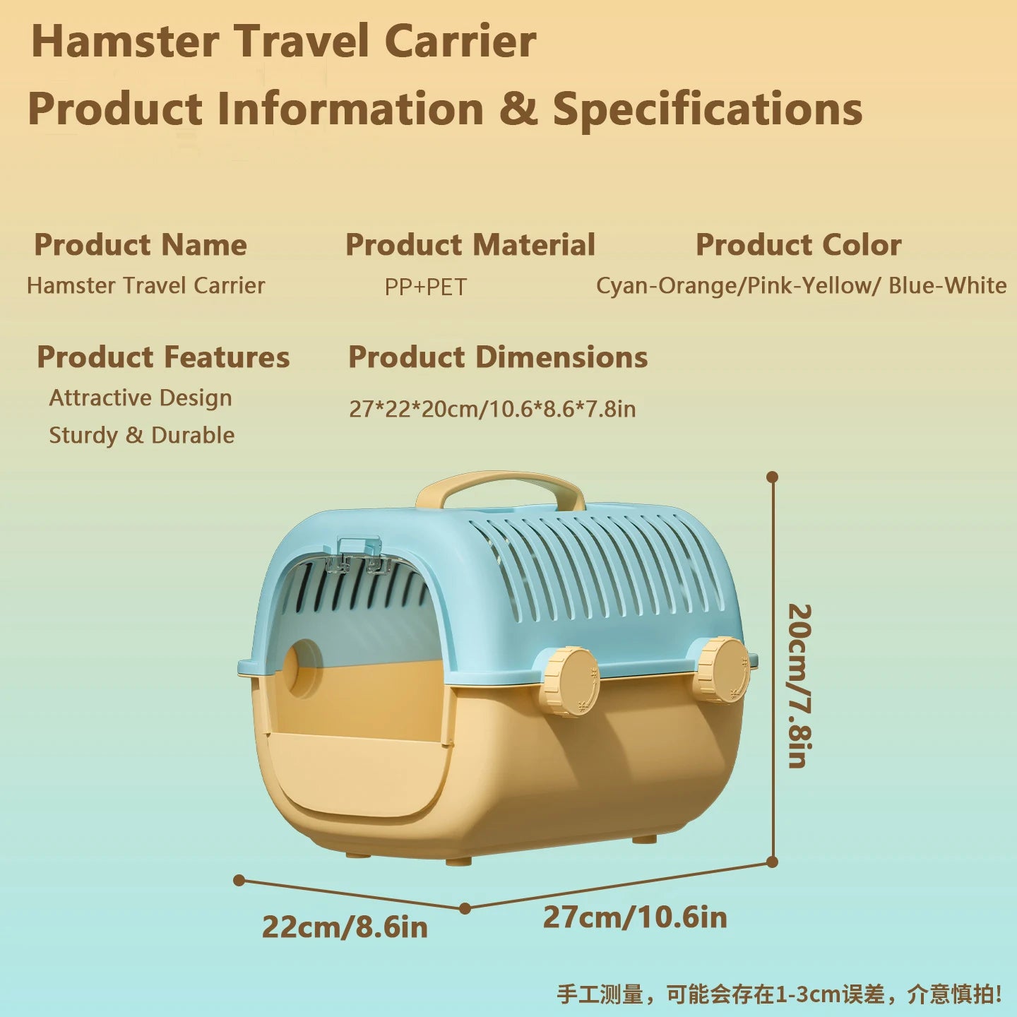 Luxury Hand Carry Pet Cage Travel Carrier For Small Animals With Water Bottle