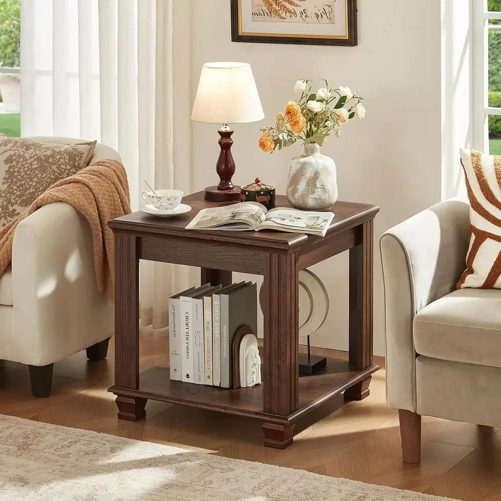 Armhouse Two-Tier End Tables Set Square Living Room Side Tables