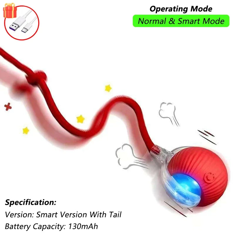 Interactive Cat Ball Toy Automatic Rolling Ball With Tail Rechargeable