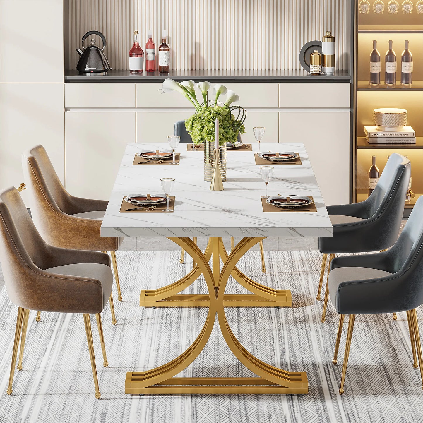 Tribesigns Modern Rectangular Dining Table With Marble Finish Top, No Chairs