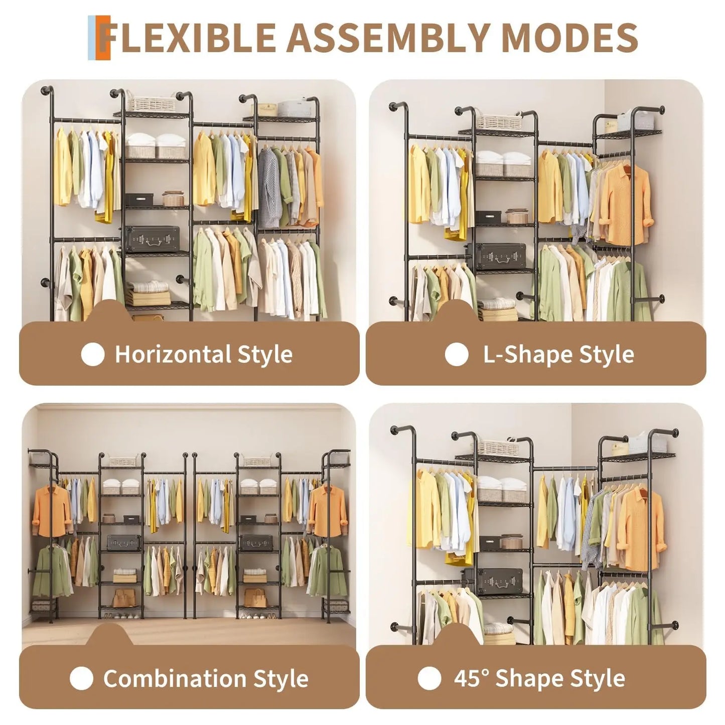 Studyset Carbon Steel Wall Mounted Pipe Closet System With Expandable Rods