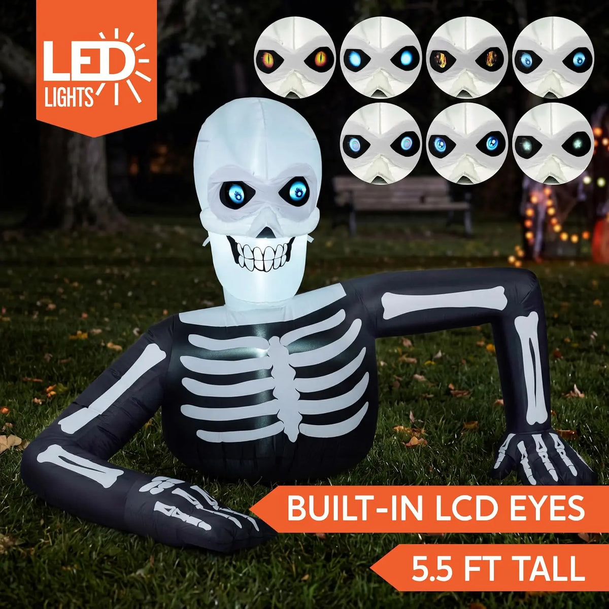 Joyfy Animated Halloween Skeleton Inflatable With LCD Eyes Decoration