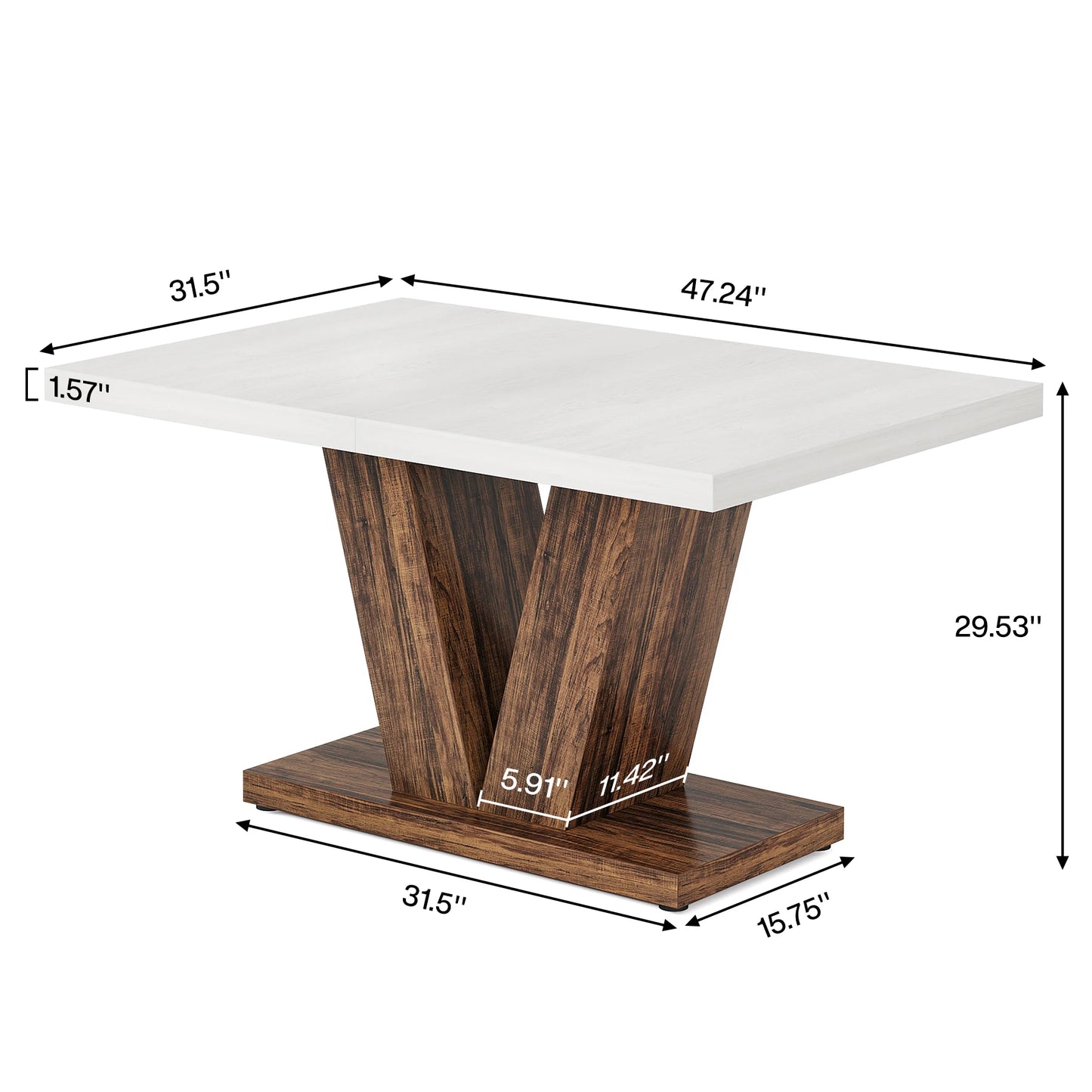 Tribesigns Farmhouse Wooden Dining Table With Heavy Duty Pedestal Kitchen, No Chairs