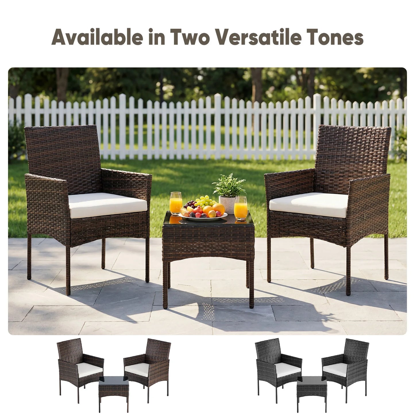 JHK Outdoor Patio Set All-Weather Wicker Bistro With Glass Table