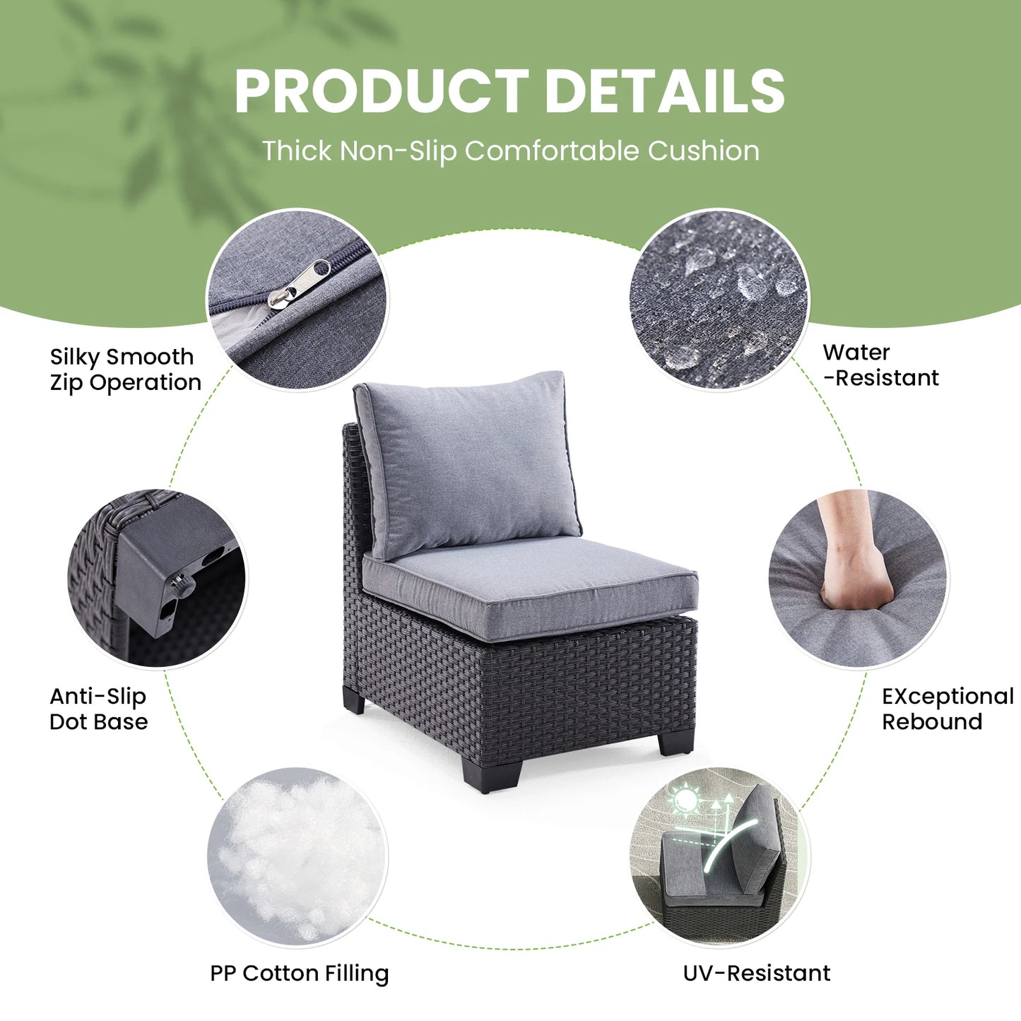 Rattan Patio Sectional Sofa Set With Ottoman Water Resistant Fabric