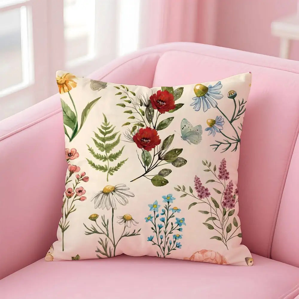 Pastoral Floral Cushion Cover With Concealed Zipper Polyester Cotton