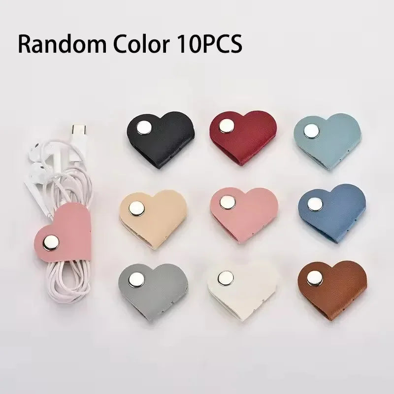 PU Leather Cable Organizer Heart Shaped Clip For Cables