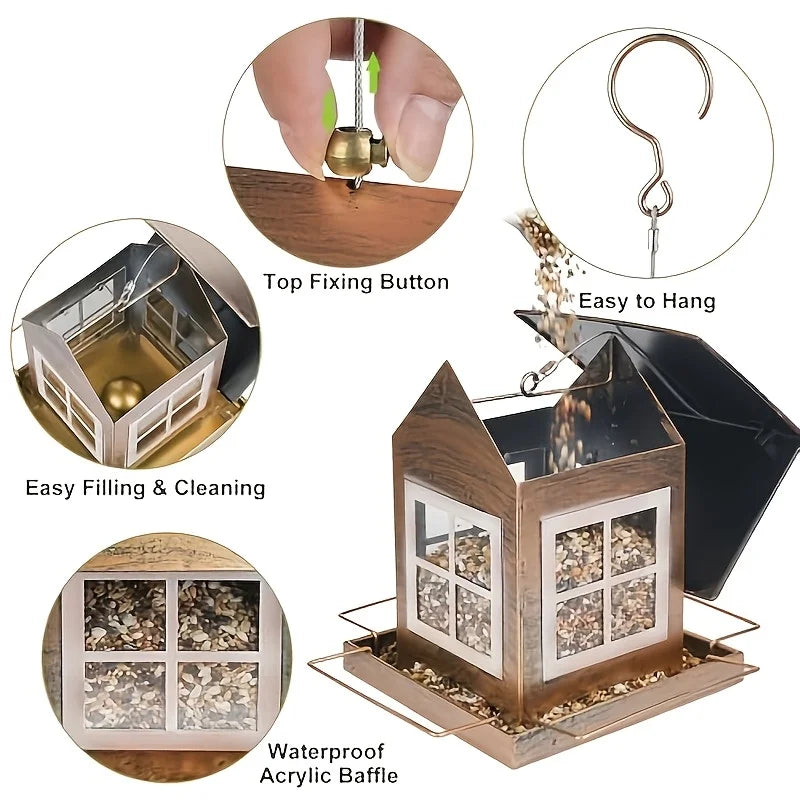 Copper Outdoor Bird Feeder Large Capacity Hanging Rustic Metal Feeder
