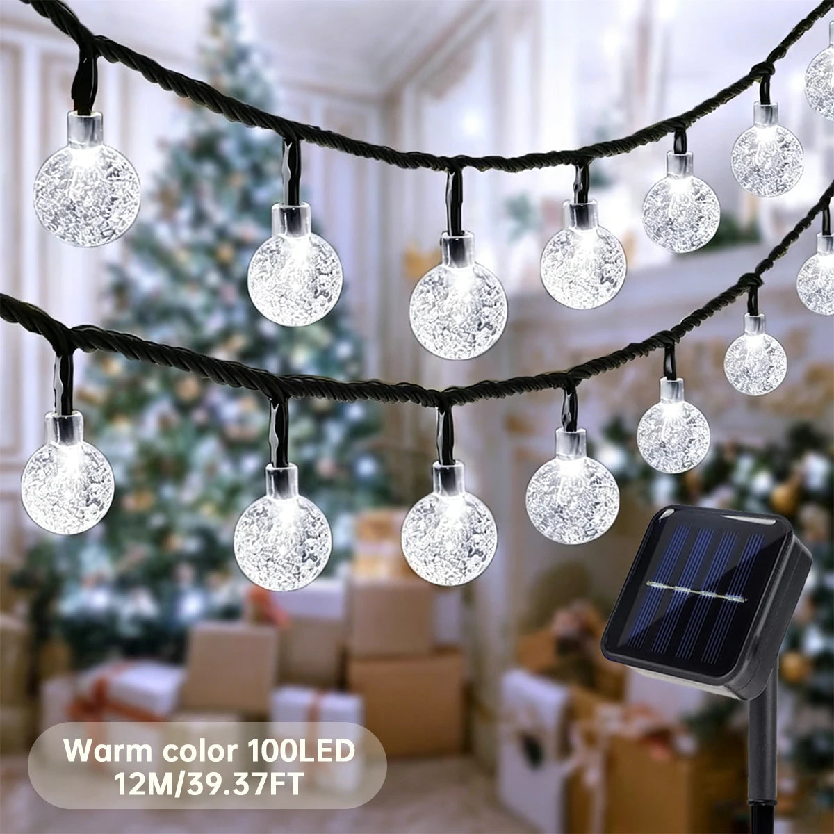 Solar Powered Bubble Ball String Lights 100 LEDs Eight Modes