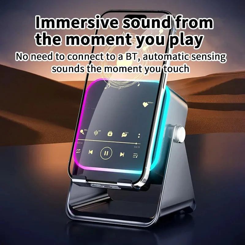 5-In-1 Auto-Induction Wireless Speaker With Phone Holder And RGB Lights