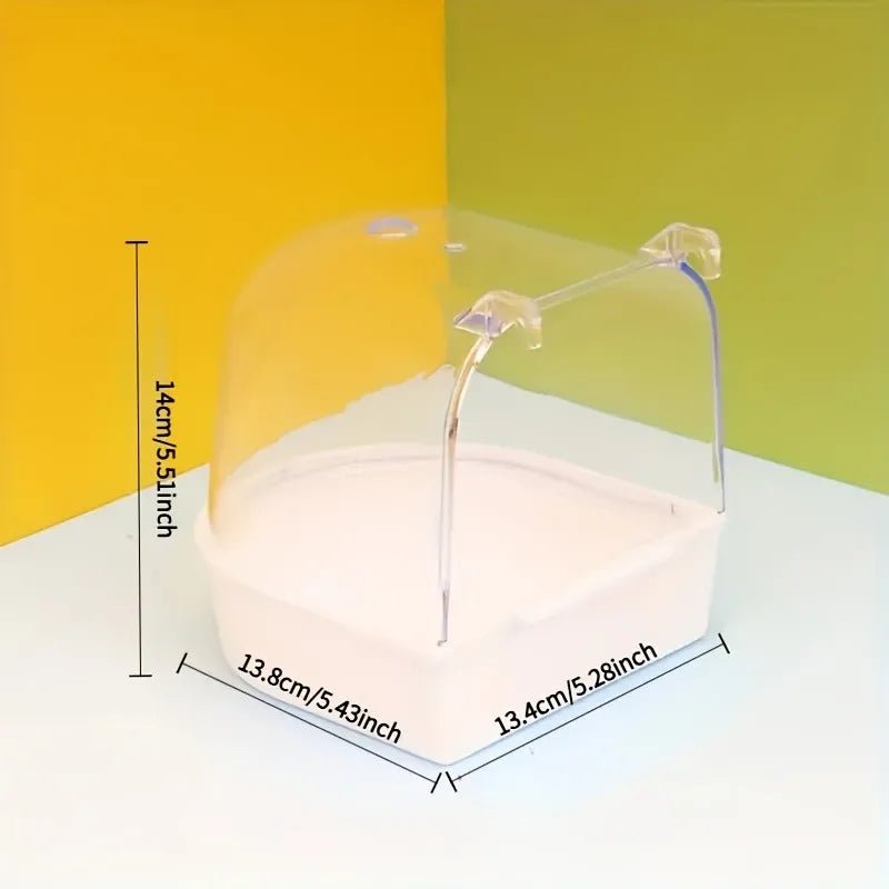 Transparent Bird Bath Tub With Splash-Proof Shower For Parrots