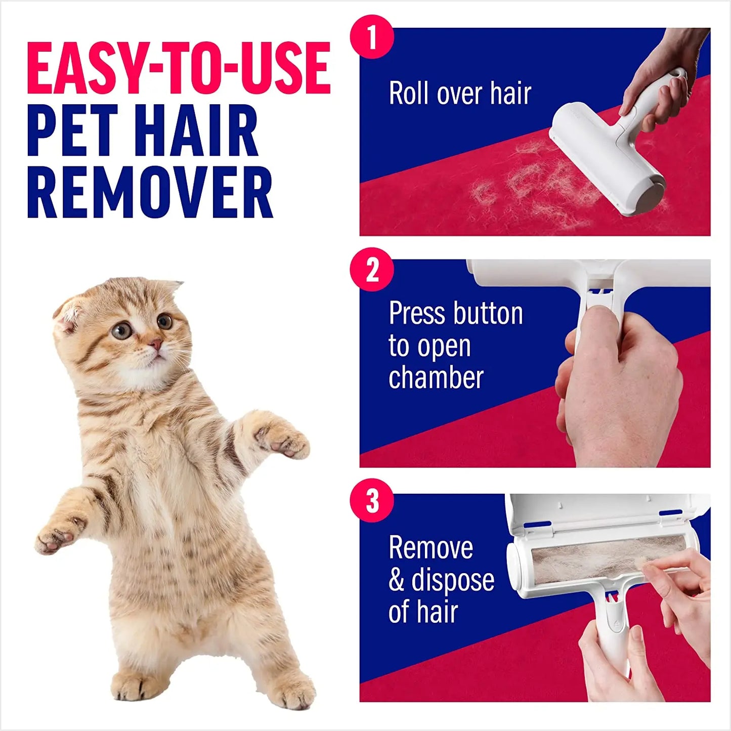 Pet Hair Remover Roller With Self Cleaning Base For Furniture