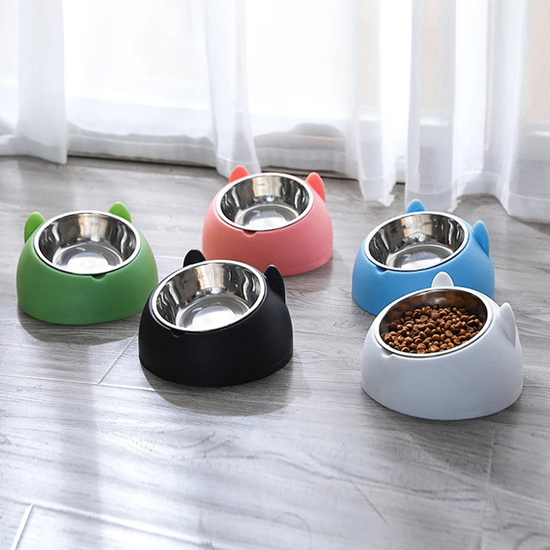 Stainless Steel Cat Bowls Non Slip Base 15 Degree Tilt