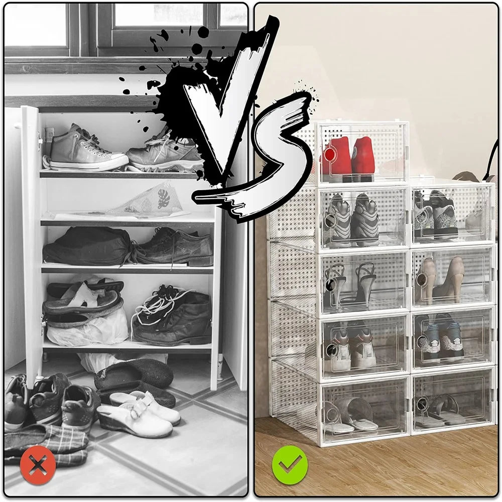Transparent Stackable Shoe Storage Boxes Foldable Linked Design 12 Pack